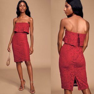 NWOT Lulu's Wine Red Lace Strapless Bodycon Dress